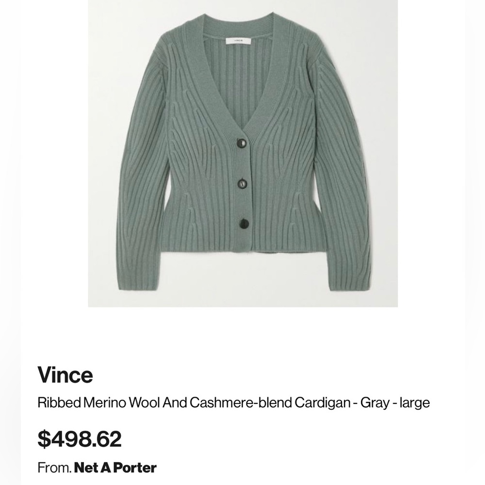 Vince Slate Gray Ribbed V-Neck Button Cardigan - Picture 9 of 9